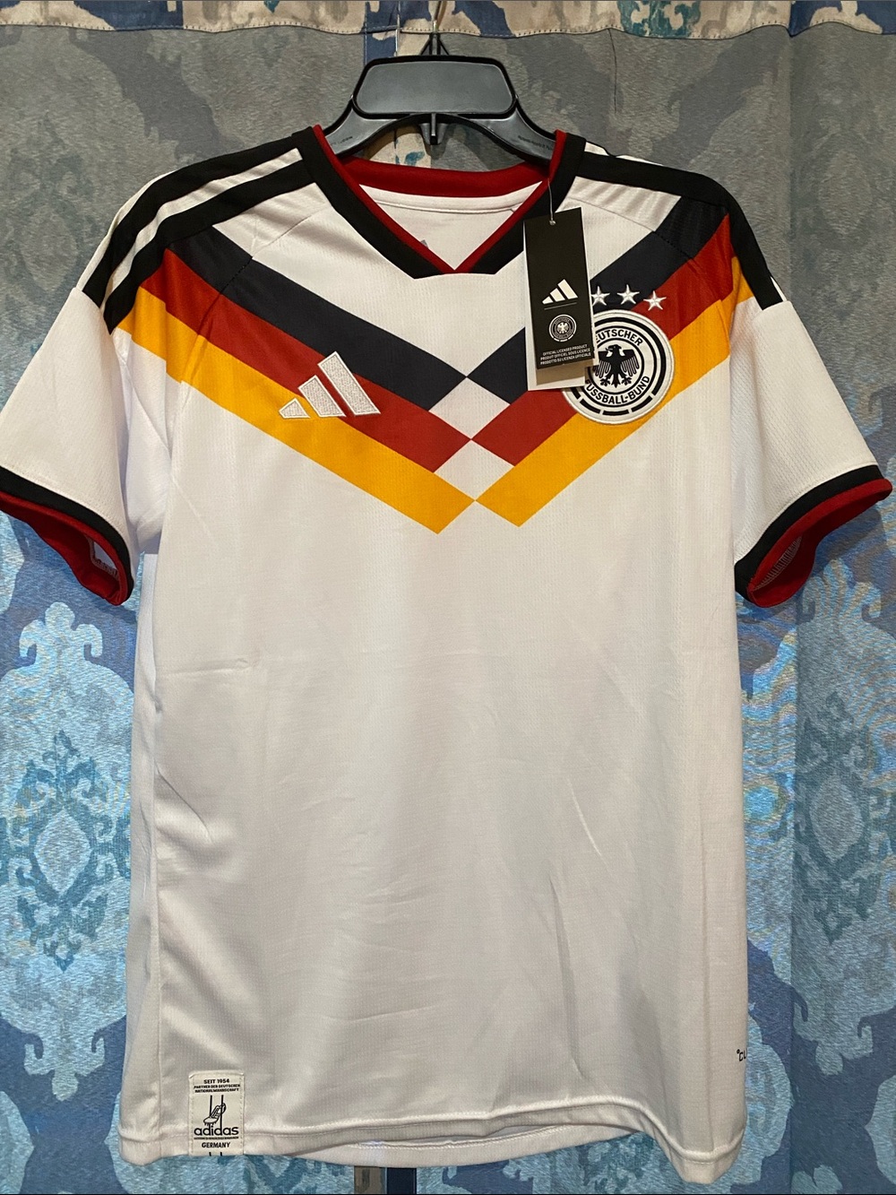 Men’s White Germany Soccer Jersey with Black, Red & Gold Chevron